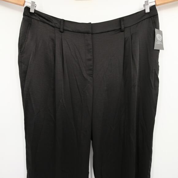 Vince Camuto Pants Black Wide Leg Front Pleat Satin Trouser Workwear Casual 22W - Picture 3 of 14